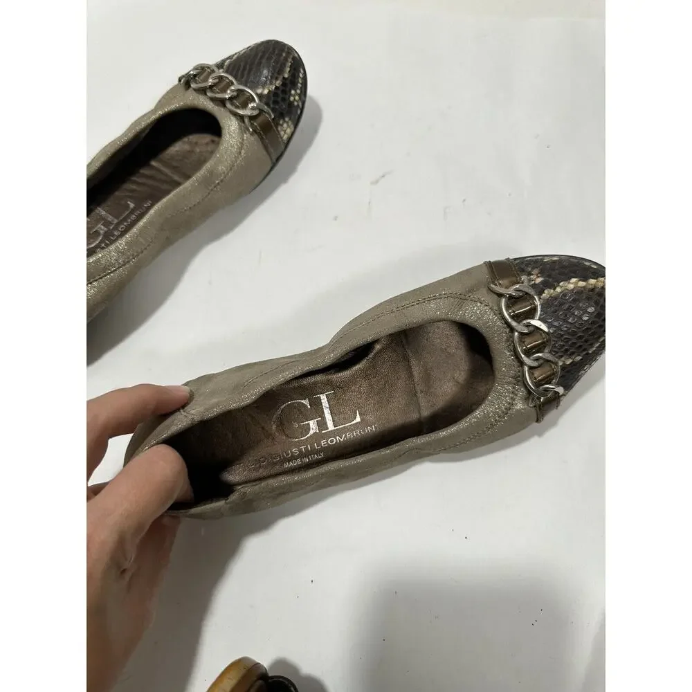 AGL Attilio‎ Giusti Leombruni Cap Toe Ballet Flats Chain Detail Sz 37.5 - 7.5 US